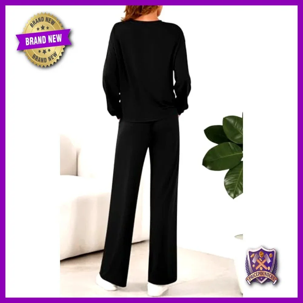 Loose Fit Long Sleeve Crewneck Wide Leg Pants Lounge Set Two Piece Tracksuit